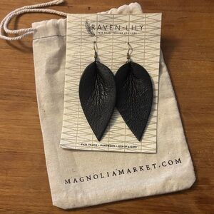 Raven + Lily Dark Leather Leaf Earrings